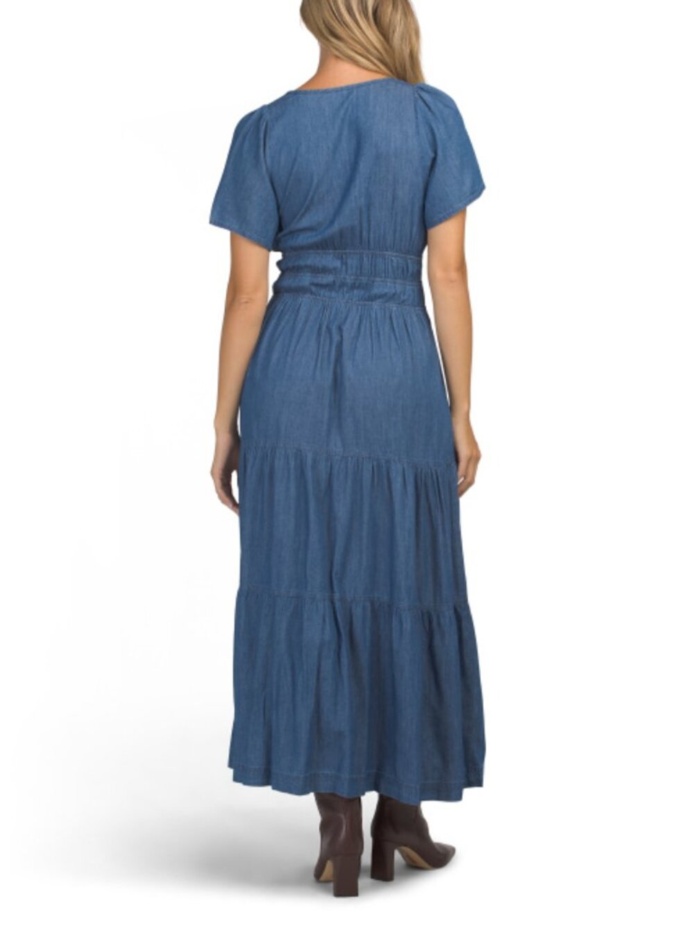 TOMMY HILFIGER Triple Elastic Smocked Waist Chambray Maxi Dress - Picture 2 of 2